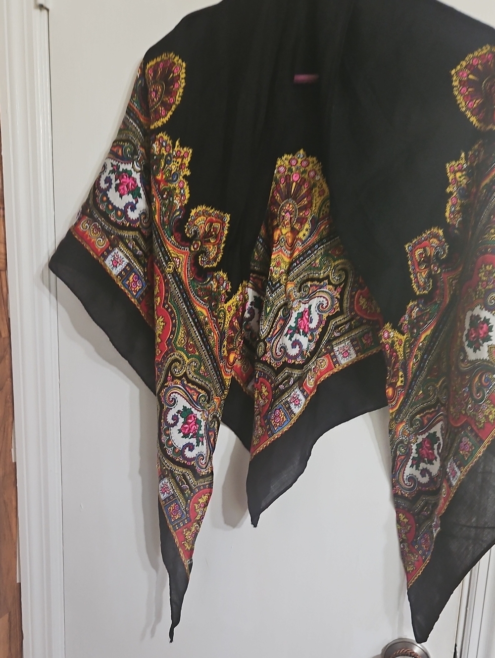 Black Paisley Silk Scarf with Multicolor Print